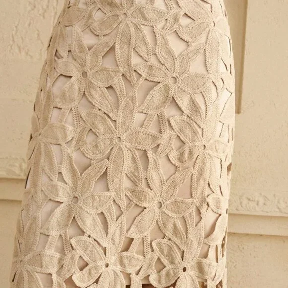 Khaki Casual Women's Floral Lace Cutout A-Line Skirt - Picture 5 of 9